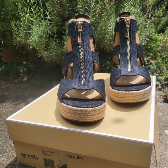 NIB Michael Kors Damita Wedge Denim - Picture 2 of 6